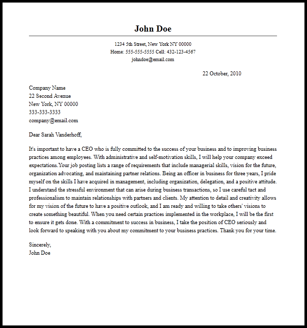 job application letter for ceo position