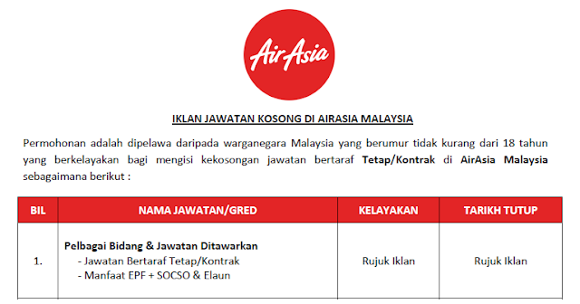 jawatan kosong airasia julai