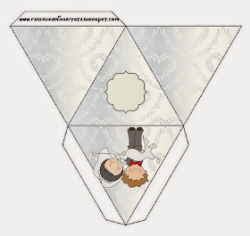 Caja con forma de pirámide de Novios en Caricatura.