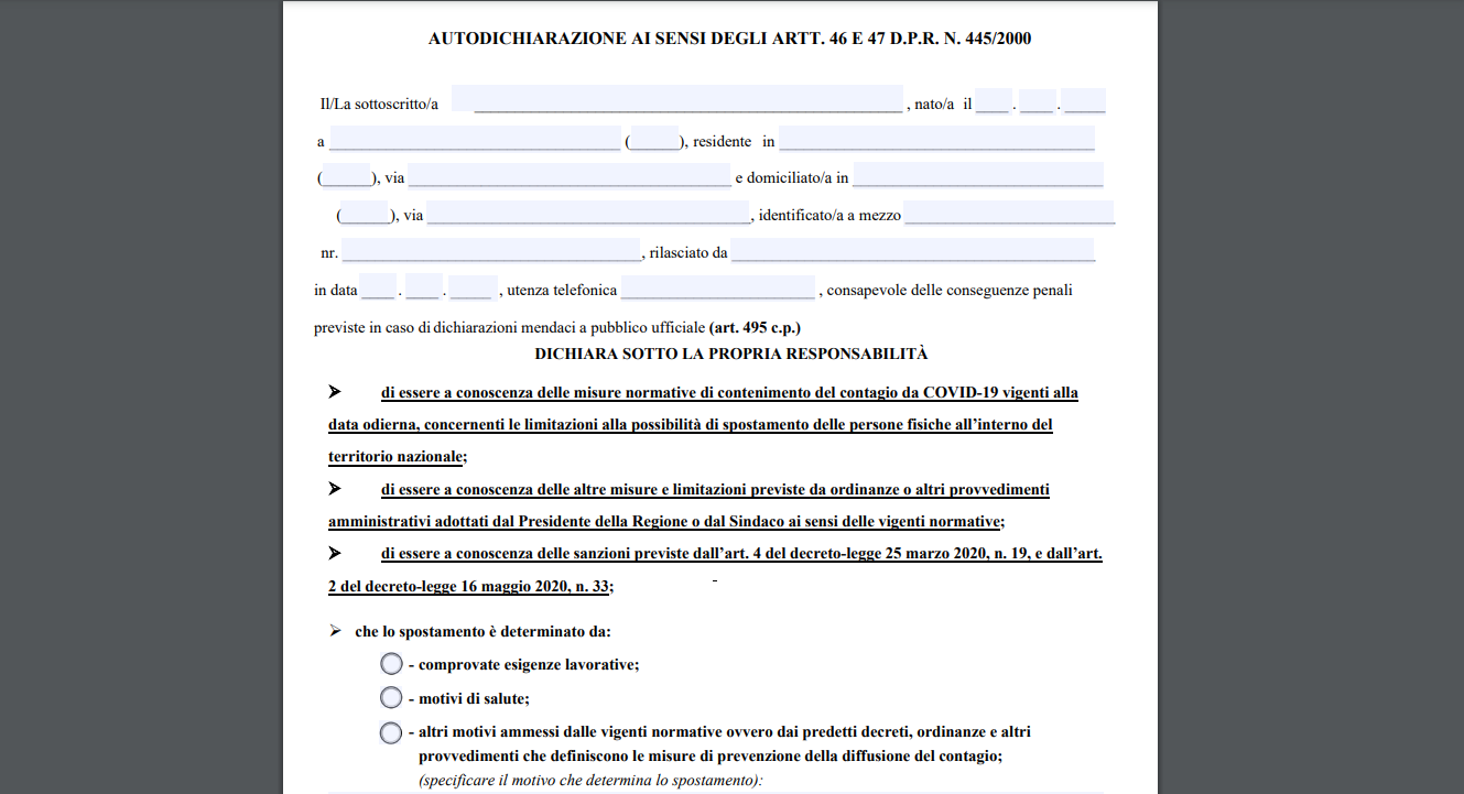 Coronavirus, scarica qui il NUOVO modulo di autocertificazione per gli