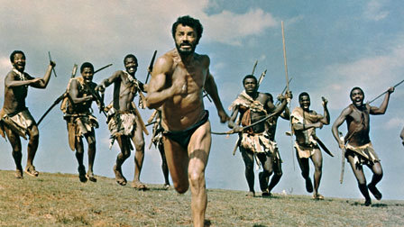 Cornel Wilde as The Man running away from the tribes men who are chasing him down like prey.