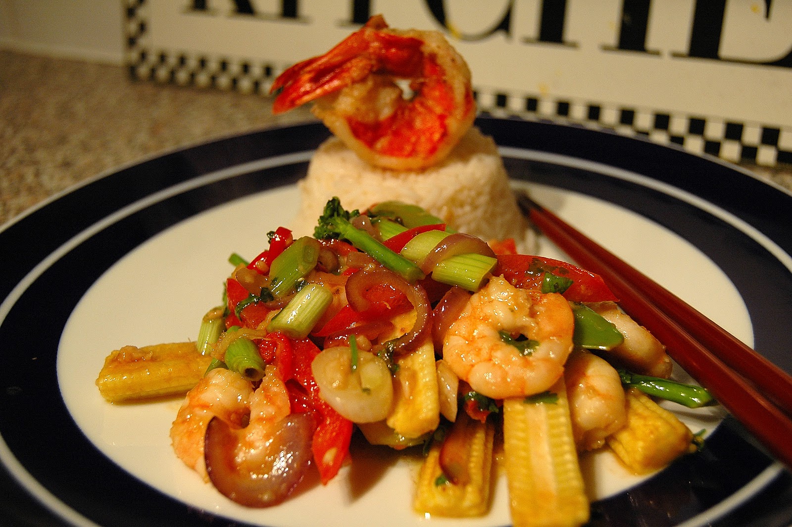 The Wiltshire Chef Garlic and ginger king prawn stir fry with a