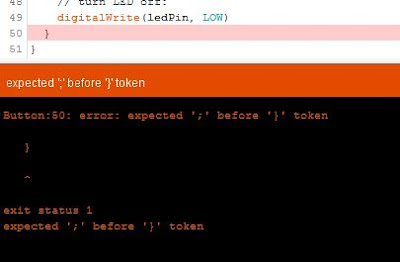 Error expected ';' before '}' token pada arduino
