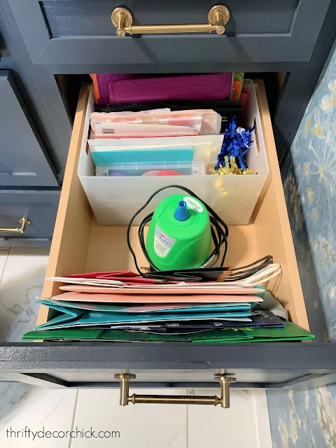gift wrap supply drawer organization