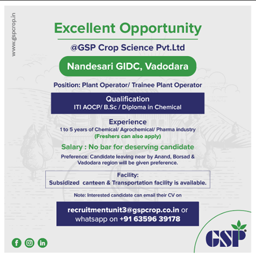 UDYOG ADDA GSP Crop Science Pvt.Ltd Looking for experienced/Fresher