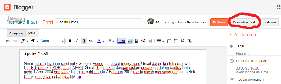 Cara Merubah Link/ Url Postingan di Blogspot  Sihat Jok