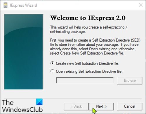 Convierta el script de PowerShell a EXE con IExpress-1