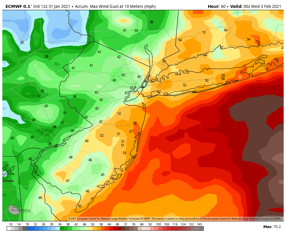 The EDGE Weather Sunday Afternoon Model Snow and Wind Gust Maps