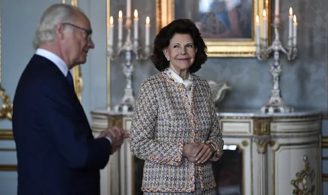 Queen Silvia wore a tweed jacket and skirt from Ann-Taylor. Crown Princess Victoria, Princess Estelle, Princess Sofia