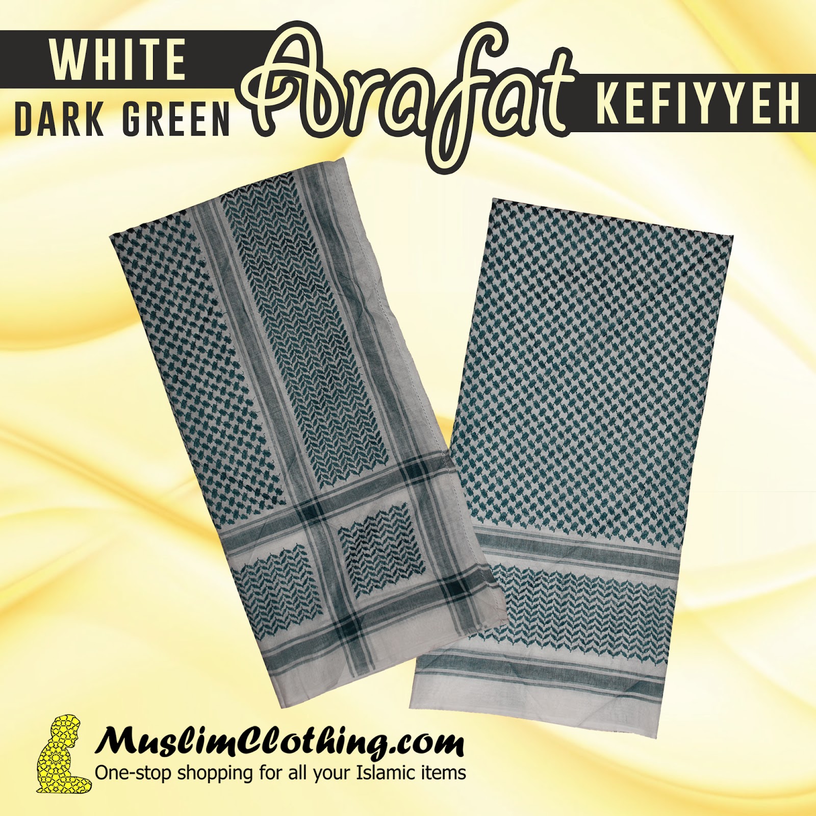 Dark Green & White Keffiyeh Scarf Muslim Clothing