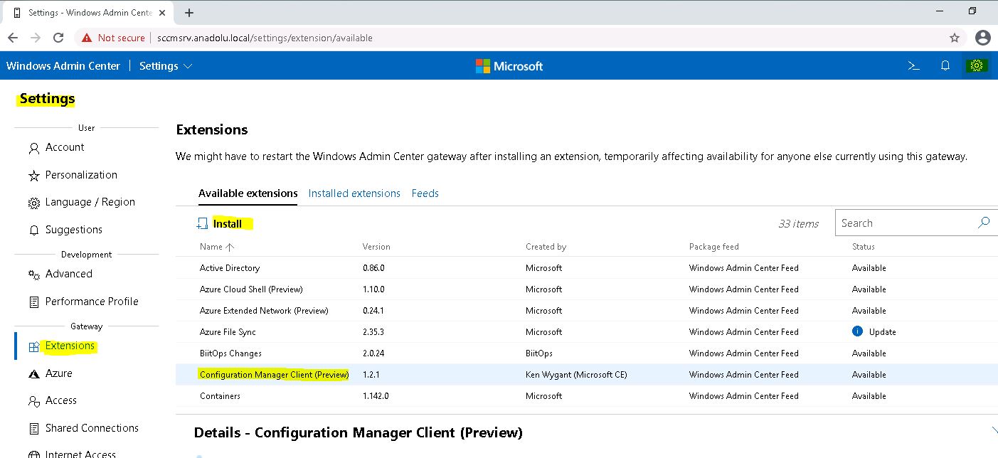 Özgür ŞENERDOĞAN SCCM / MECM Windows Admin Center Entegrasyonu.