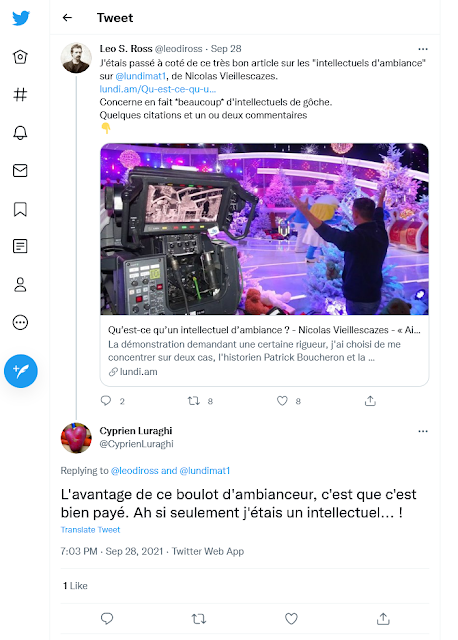 Cyprien Luraghi jalouse les intellectuels dans AC ! Brest 2021%2B10%2B02%2B-%2B%2527Cyprien%2BLuraghi%2Bon%2BTwitter_%2B_%2540leodiross%2B%2540lundimat1%2BL%2527avantage%2Bde%2Bce%2Bboulot%2Bd%2527ambianceur%252C%2Bc%2527est%2Bqu_%2527%2B-%2Btwitter.com