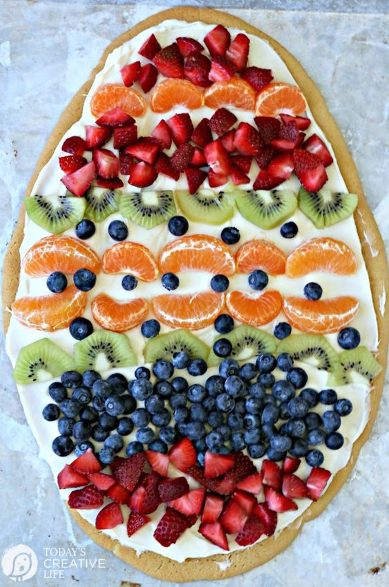 Sugar Cookie Easter Egg Fruit Pizza - food and drinks