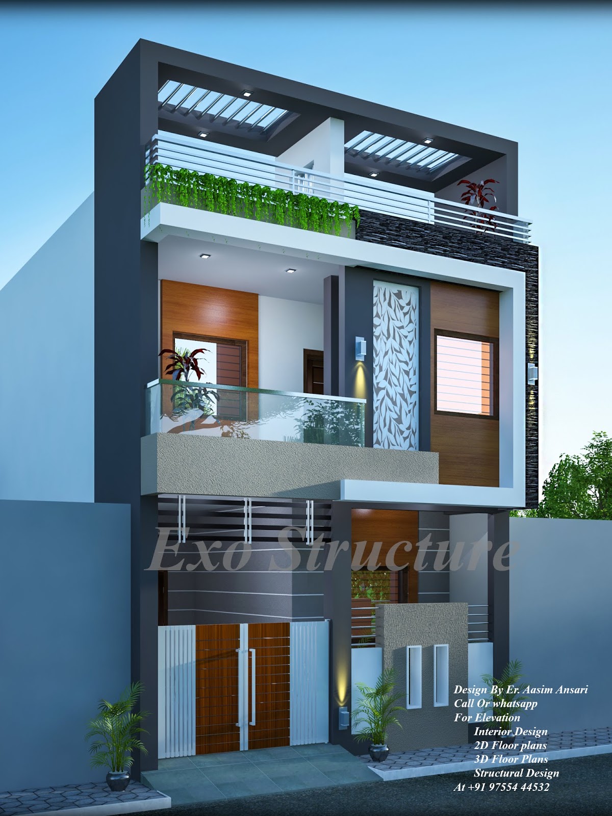 20'x40' G+1 Front Elevation Design, Area (800 Sq Feet ) ExoStructure