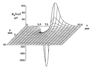 Fig. 8.14 of Intermediate Physics for Medicine and Biology, 4th edition. A three-dimensional plot of the magnetic field around the crayfish axon. 