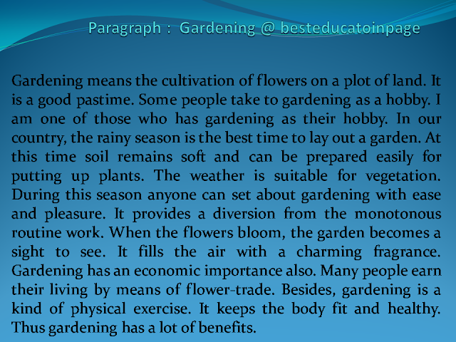Paragraph :  Gardening @ besteducatoinpage