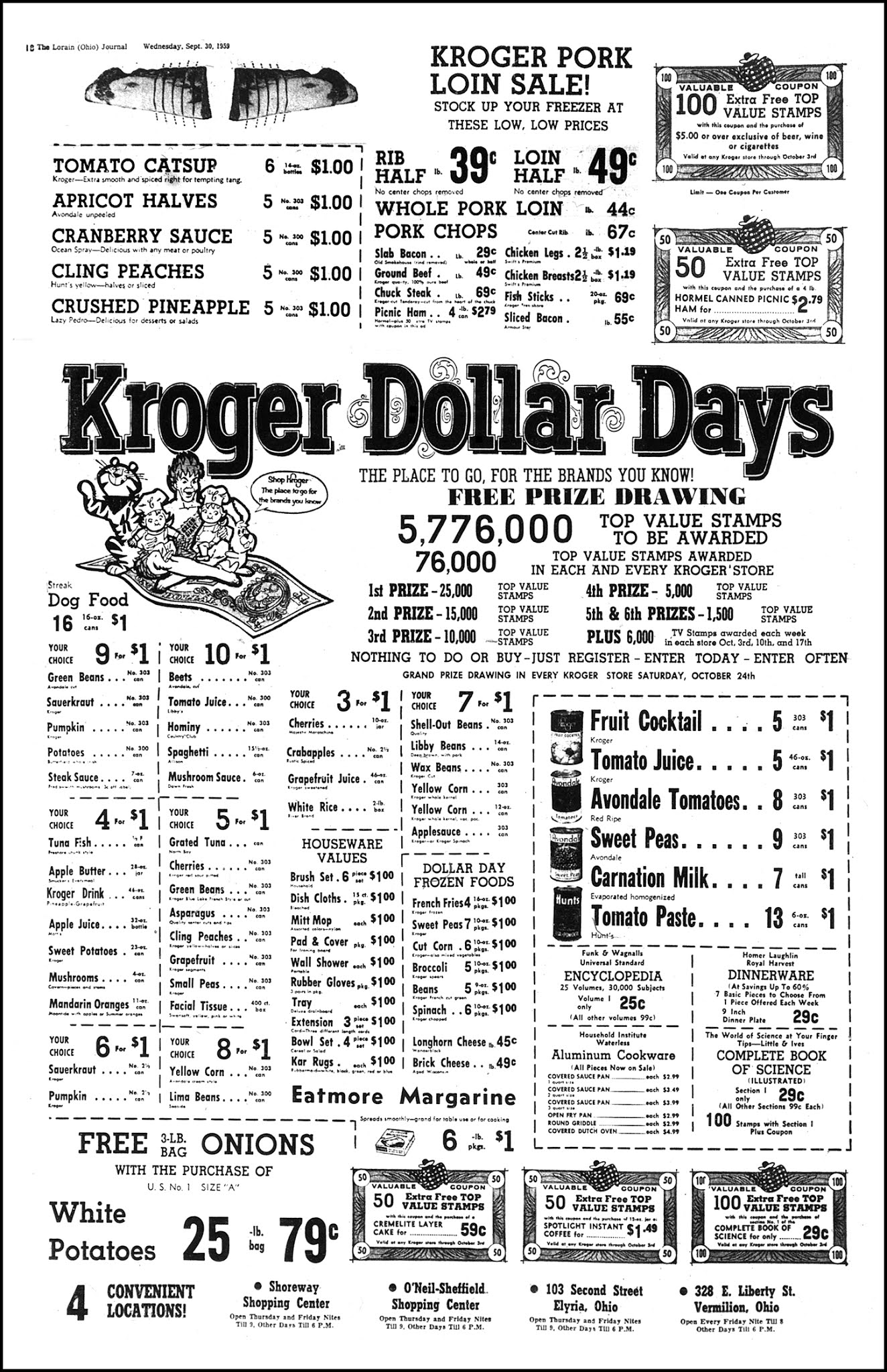 Brady's Bunch of Lorain County Nostalgia Kroger Ad Sept. 30, 1959