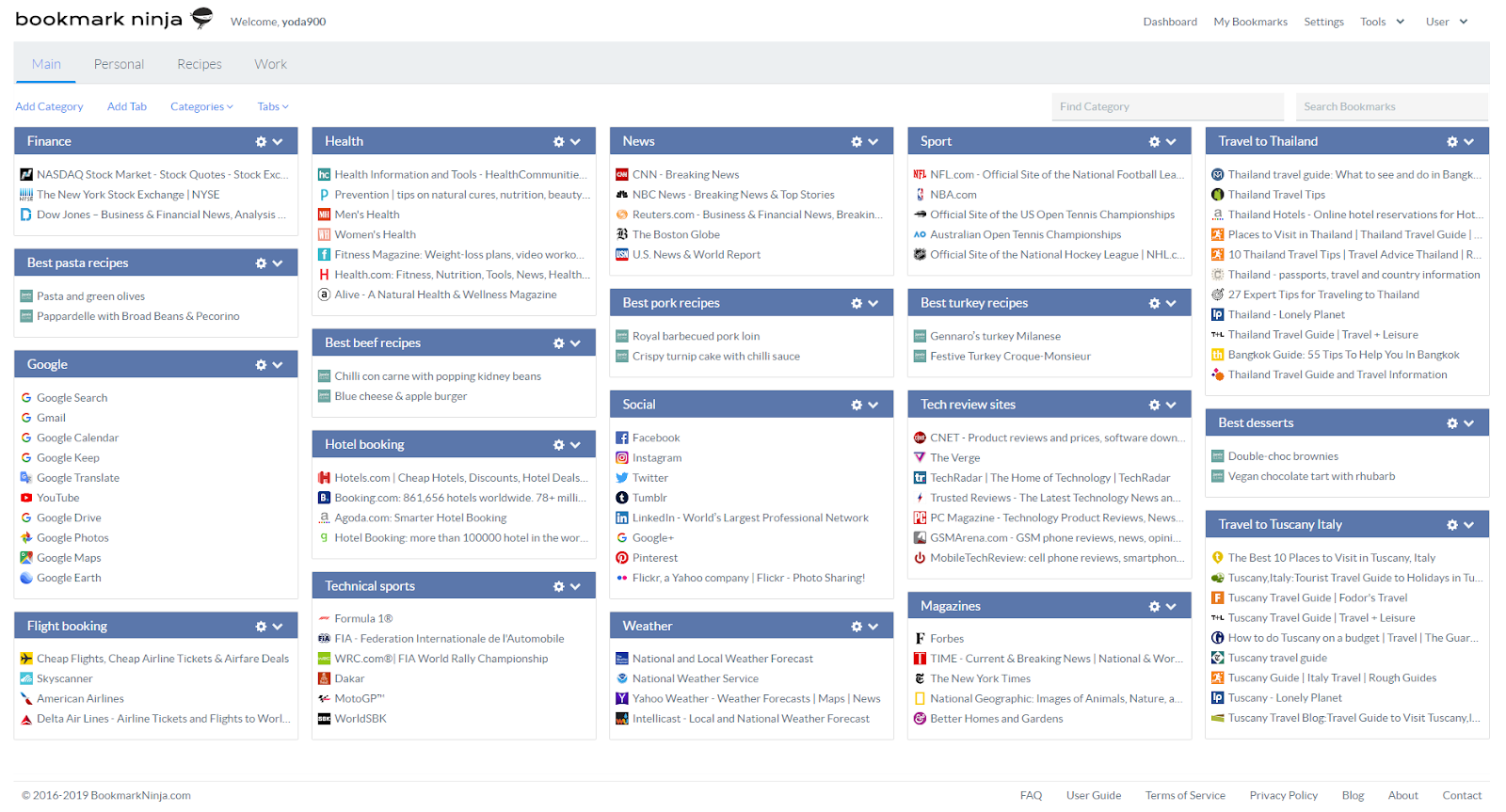 Bookmark Ninja New Feature 4 and 5 column Dashboard layout