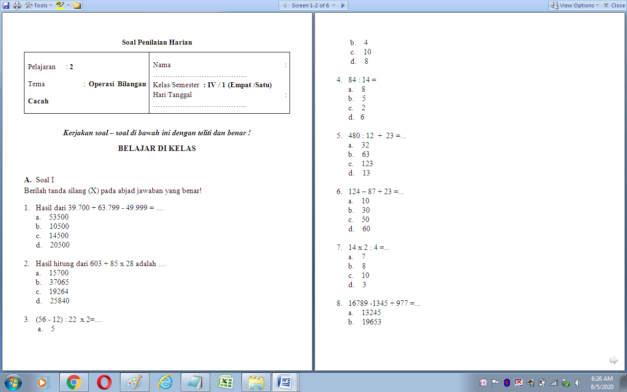 Soal Bilangan Bulat Kls 4 Sd