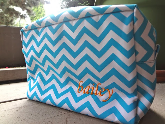 Chevron makeup bag, embroidered with name