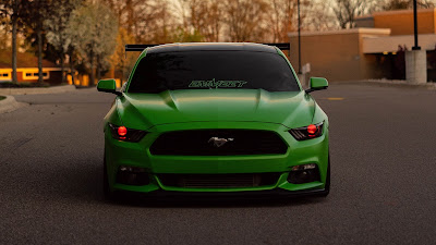 Ford Mustang, Green sports car, front Ford Mustang, Green sports car, front