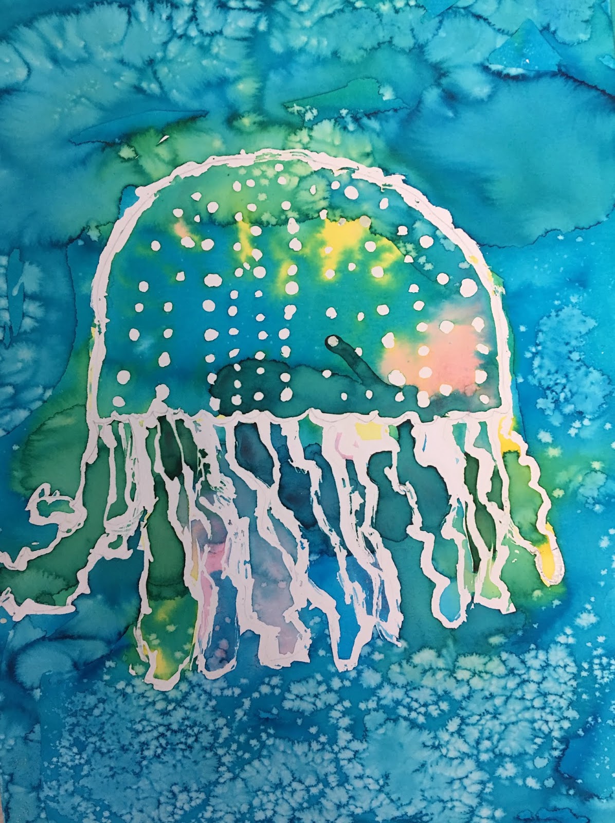 MaryMaking Jellyfish with Masking Fluid and Watercolor