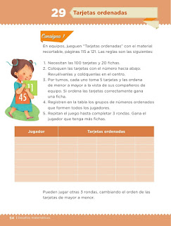 Apoyo Primaria Desafíos matemáticos 1er grado Bimestre 3 lección 29 Tarjetas ordenadas 