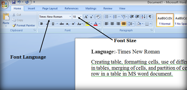 Procedure to create a document using different font, size, color, bold ...
