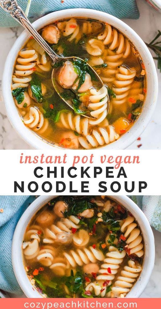 Vegetarian Chickpea Noodle Soup (Instant Pot