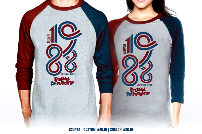 Sablon Kaos Alumni 1988 Smp Medan Putri Eternal Friendship Raglan Kombinasi Abu Misty Marun Navy