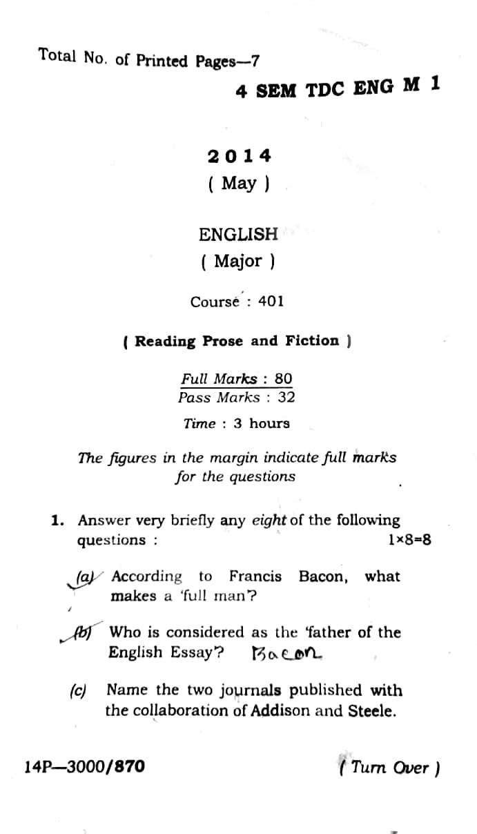 BA 2014 4th SEMESTER ENGLISH MAJOR QUESTION PAPER OF DIBRUGARH UNIVERSITY