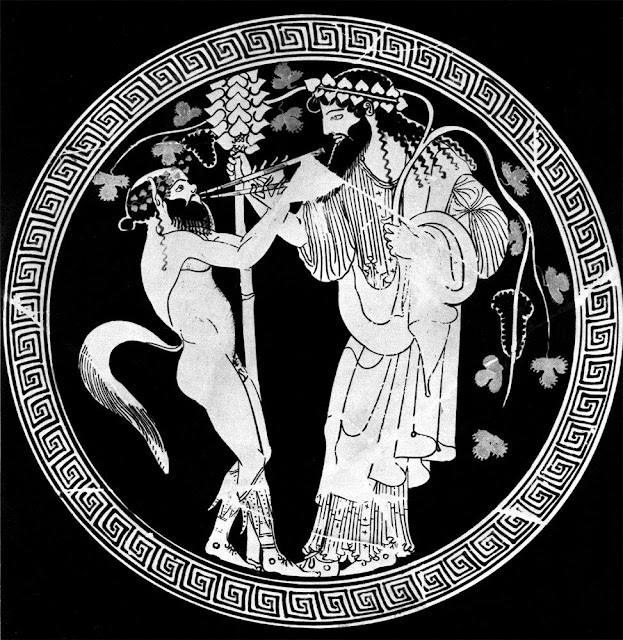 Дионис (слева) и сатир (справа).