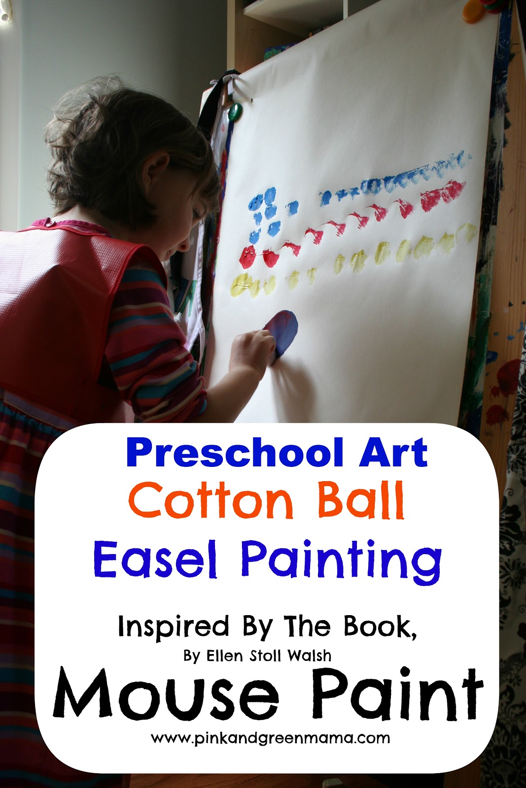 Pink And Green Mama Preschool Art Cotton Ball Easel Painting