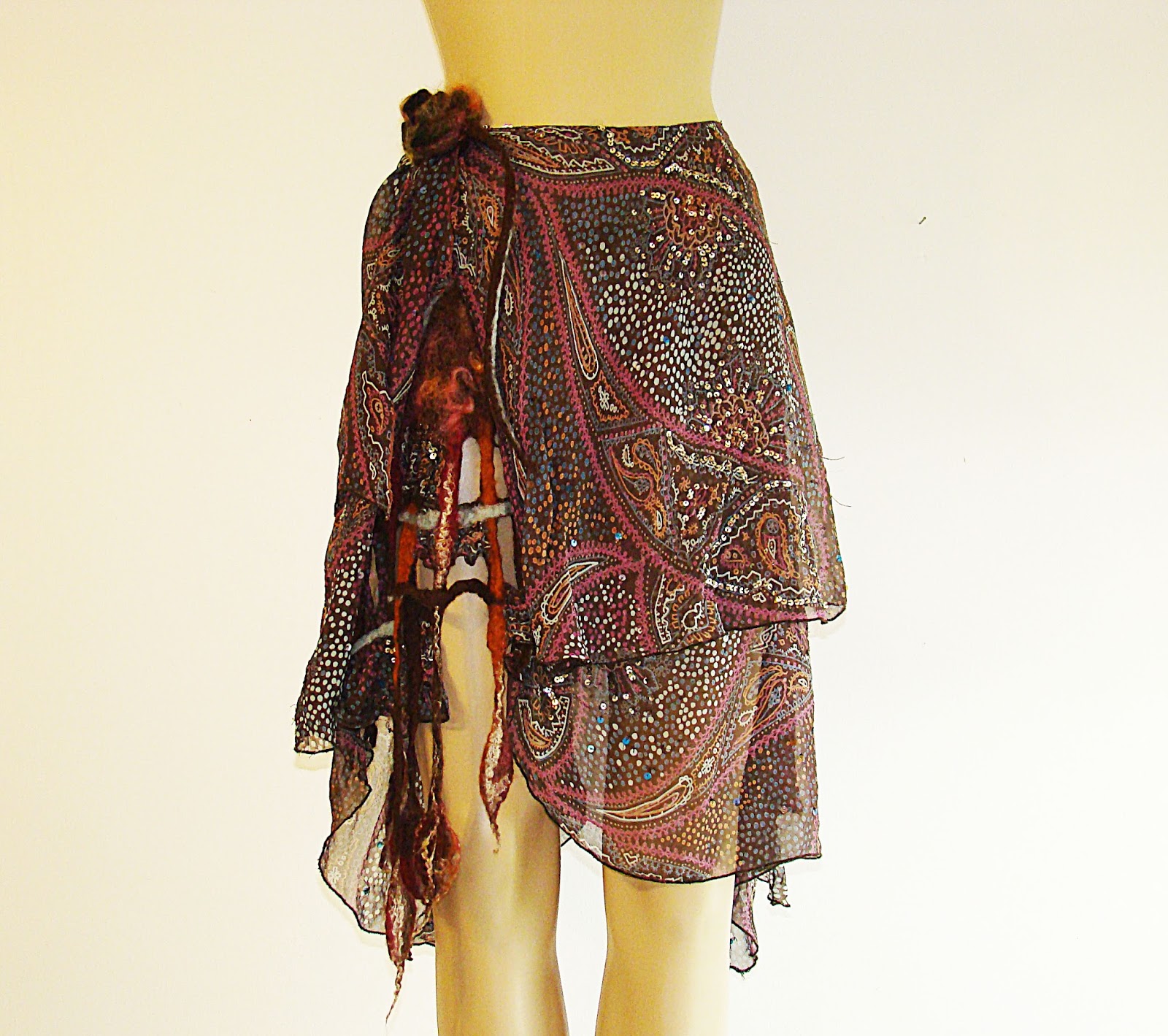 Paint your life! Be on the bright wave! Silk Skirt Nuno Felted Brown