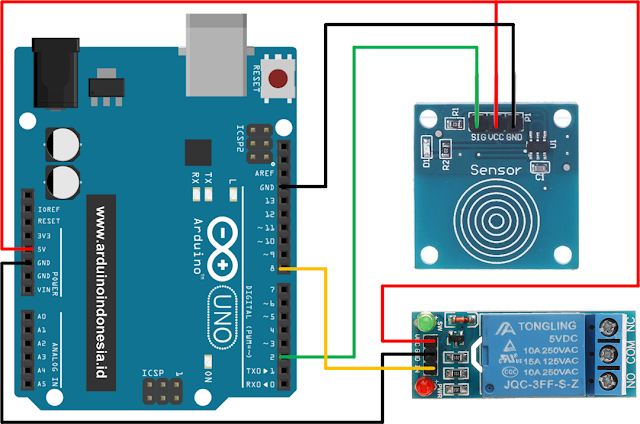 Cara Mengakses dan Pemrograman Sensor Sentuh (Touch Sensor) TTP223B Menggunakan Arduino Uno With Relay