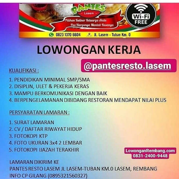 Lowongan Kerja Pegawai Pantes Resto Lasem Lowongan Rembang