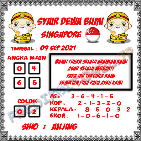 Syair Dewa Bumi Togel Singapura Hari Ini 09-Sep-2021