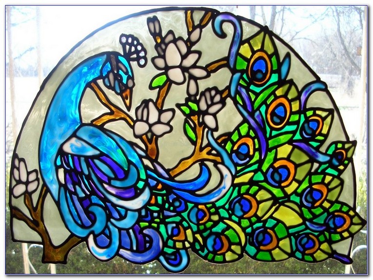 √√ Peacock Stained Glass Window Pattern Home Car Window