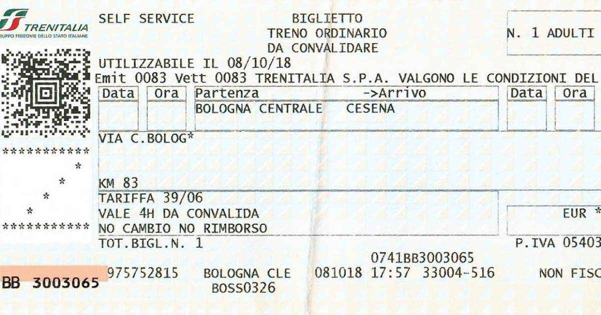 The traveler's drawer FS / TRENITALIA. Biglietto da Bologna Centrale a