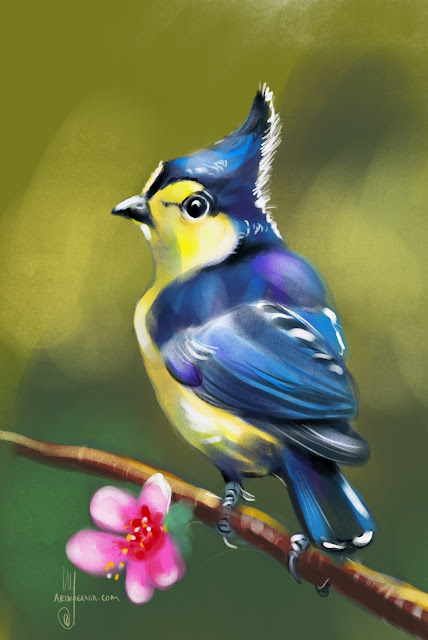 Yellow tit bird painting by Artmagenta