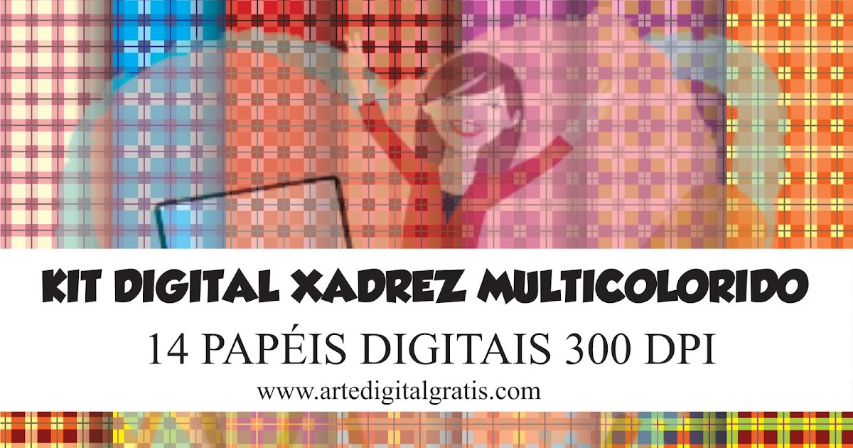 KIT DIGITAL XADREZ COLORIDO GRÁTIS - Arte Digital Grátis