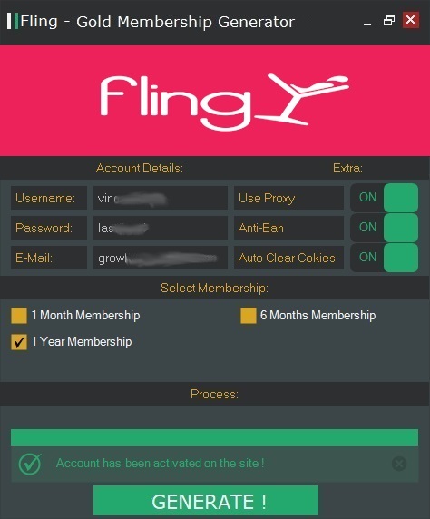 Fling - GOLD Membership Account Generator Fling - GOLD Membership Account Generator