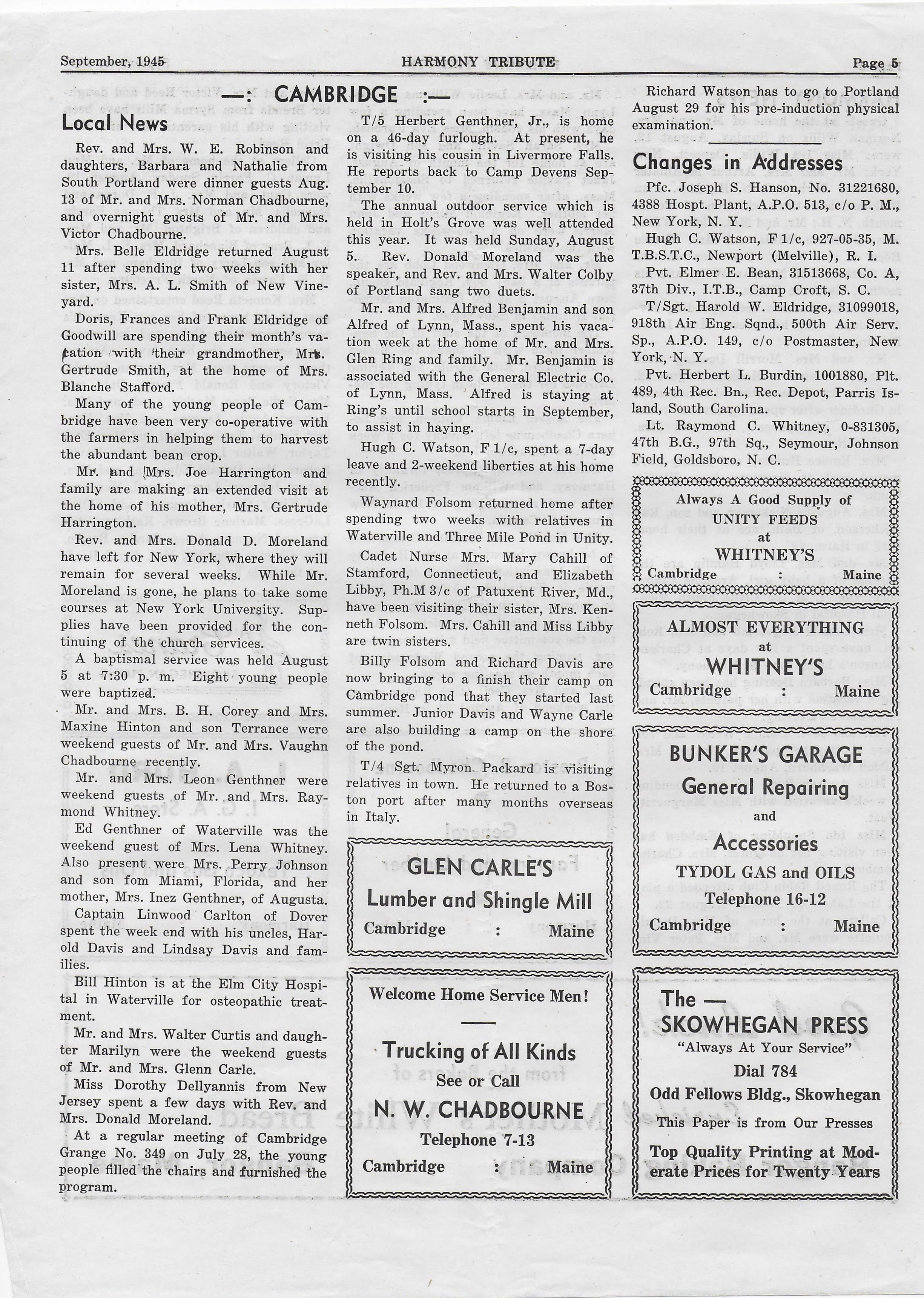 Heirlooms Reunited September 1945 Issue of the Harmony Tribute of