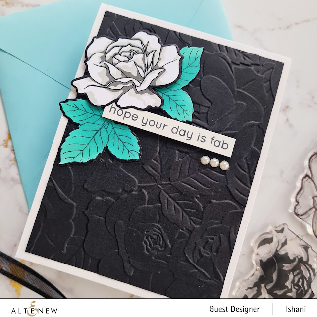 White Rose card, Embossing folder card, Craft your life Project kit - Garden rose, How to use embossing folder video tutorial,  Altenew Garden rose, Rose card, heat embossing with embossing folders,  Quillish, Ishani