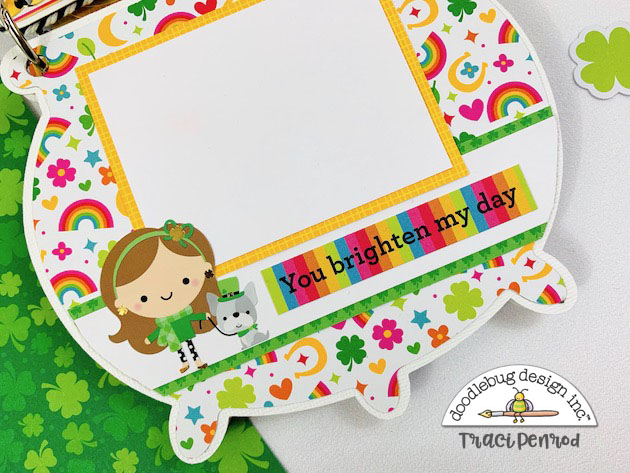 St Patrick's Day Pot of Gold Mini Album Pages with rainbows & flowers
