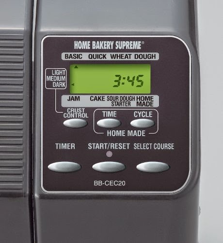 Zojirushi BB-CEC20 control panel, programmable timer up to 13 hours, 10 program settings, 3 crust settings