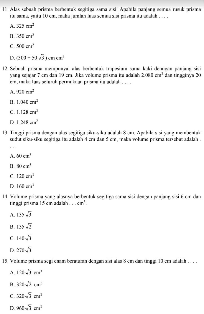Soal-Soal Tentang Bangun Ruang Sisi Datar Matematika SMP VIII PDF