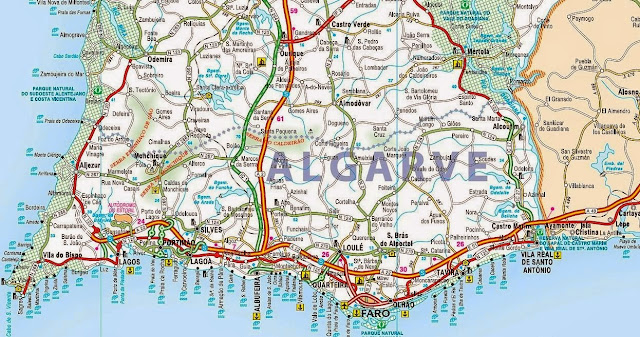 Mapa rodoviário do Sul de Portugal