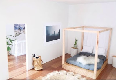 Modern dolls' house miniature minimalist bedroom  in pale shades