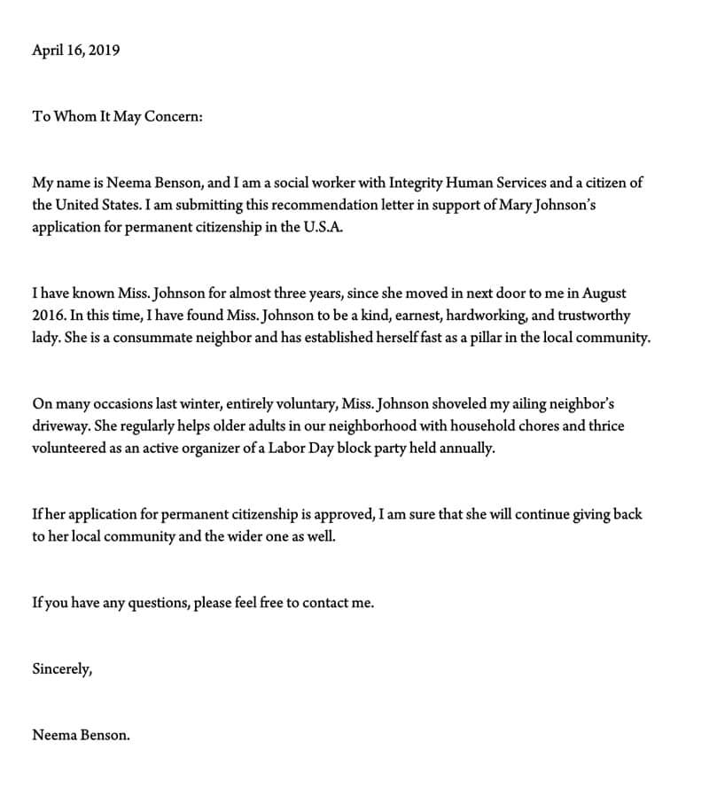 Immigration Reference Letter Template Resume Letter